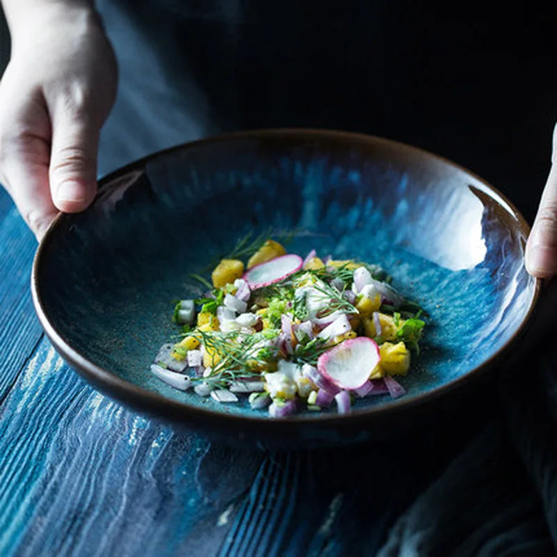 Retro Bird Pattern Ceramic Plate Old Creative Underglaze Deep Dish