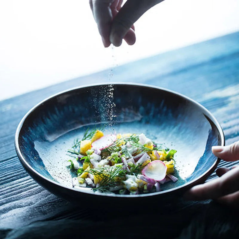 Retro Bird Pattern Ceramic Plate Old Creative Underglaze Deep Dish