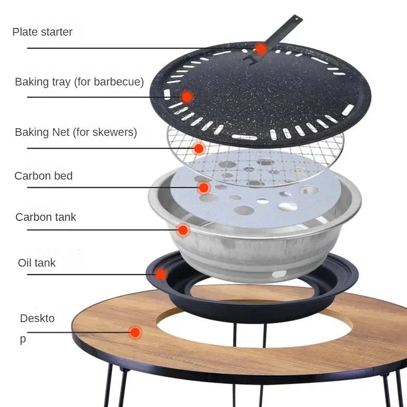 Round Table Stove Portable Camping BBQ Charcoal Grill With Storage Bag