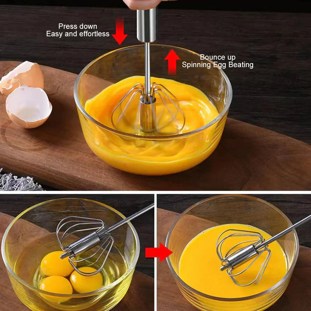Semi-automatic Egg Beater Stainless Steel Whisk Press Type Egg Beater