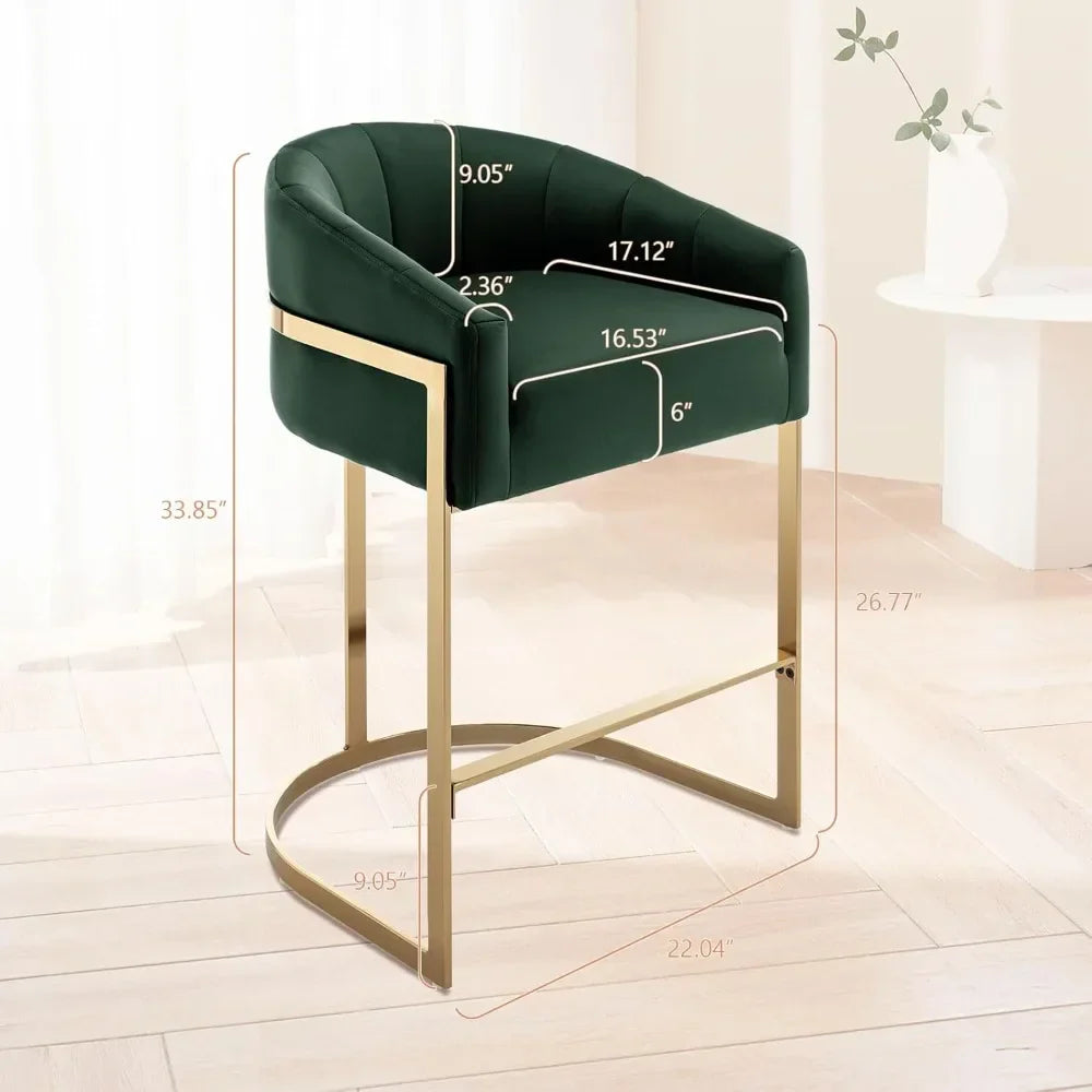 Set of 2 Modern Barrel Stools with Shell Back Gold Velvet Bar Stools