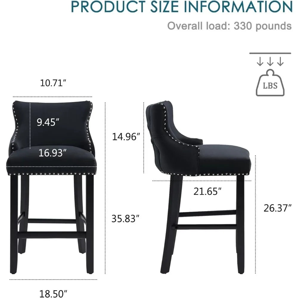 Set of 4 Bar Stools with Back and Button Tufted Velvet Upholstered