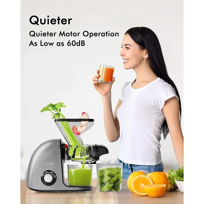 Slow Masticating Cold Press Juicer Machine Juice Maker with Dual Mouth