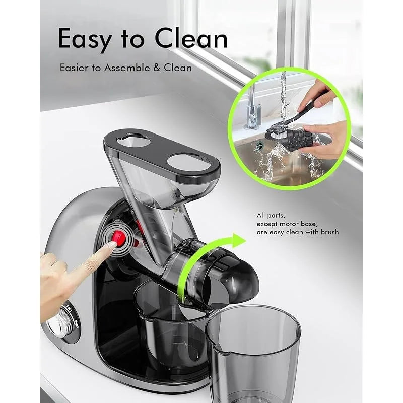 Slow Masticating Cold Press Juicer Machine Juice Maker with Dual Mouth