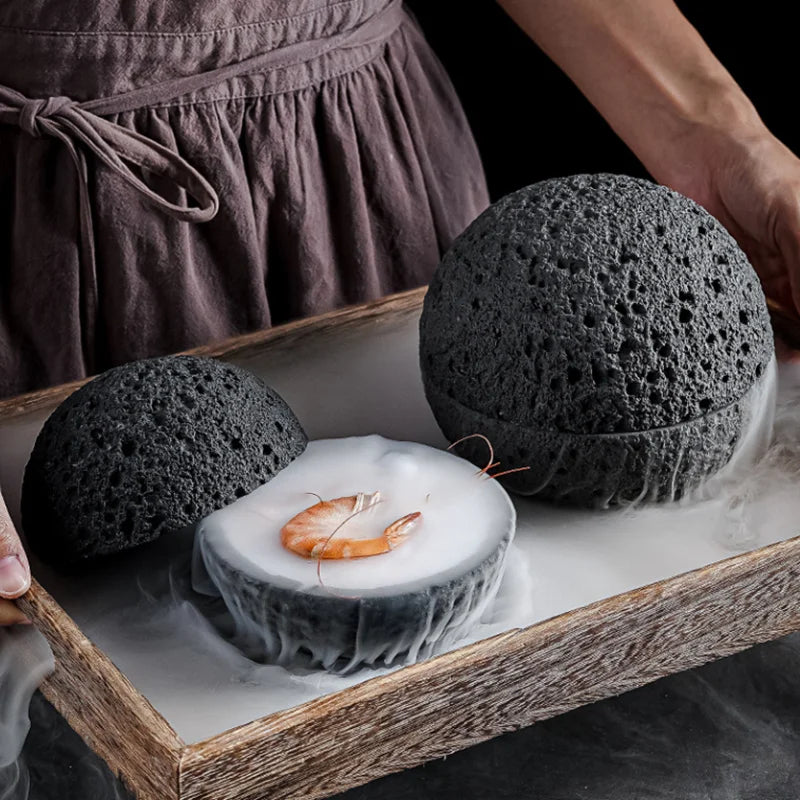 Special Lava Stone Planet Sashimi Seafood Dry Ice Serving Plate