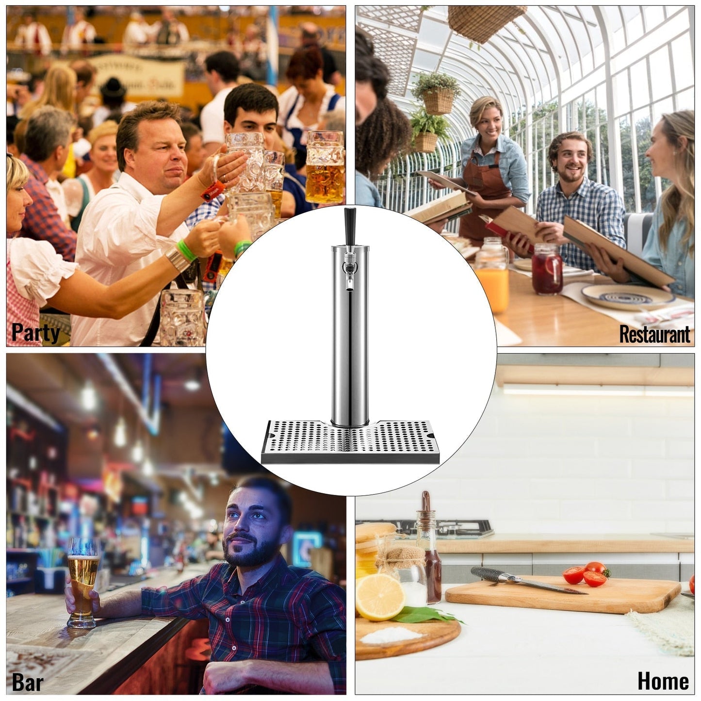 Stainless Steel Commercial Beer Tower One Way Faucet with Drip Tray