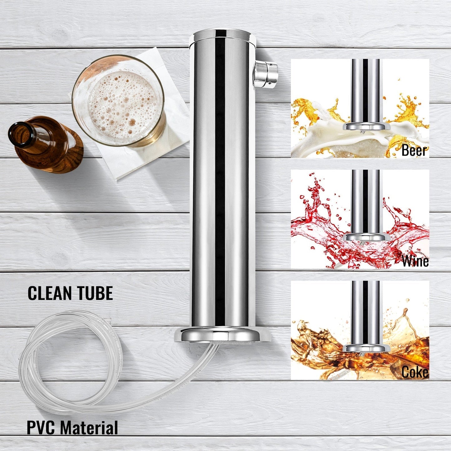 Stainless Steel Commercial Beer Tower One Way Faucet with Drip Tray