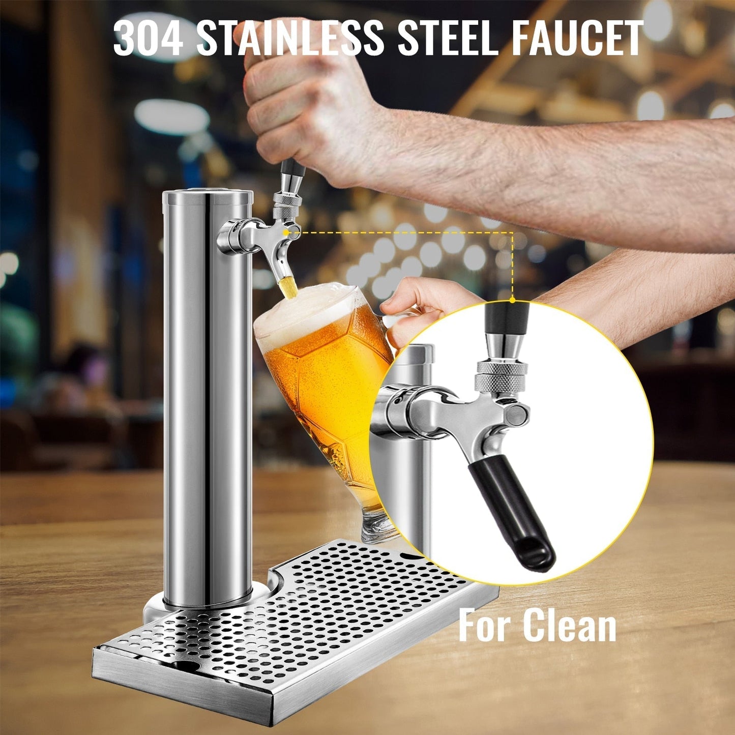 Stainless Steel Commercial Beer Tower One Way Faucet with Drip Tray