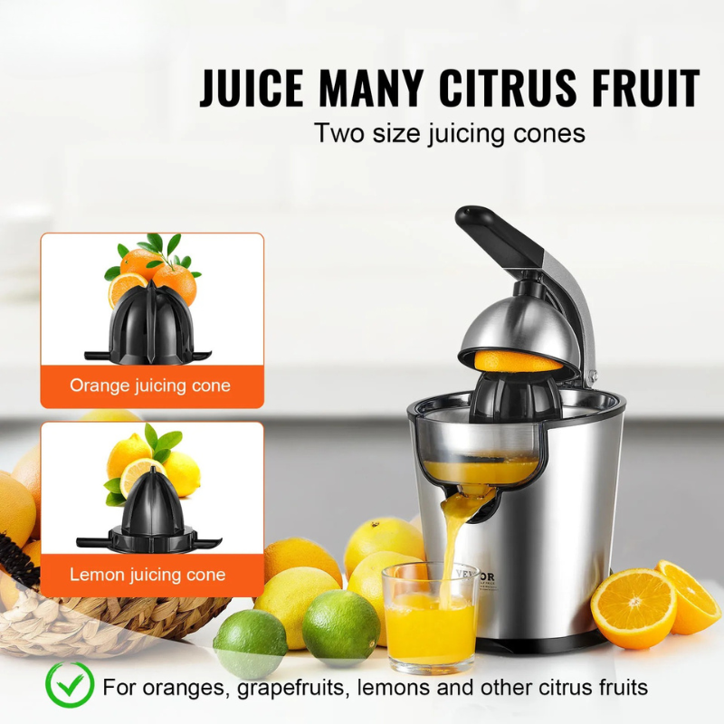Stainless Steel Electric Citrus Juicer Squeezer with Two Size Cones