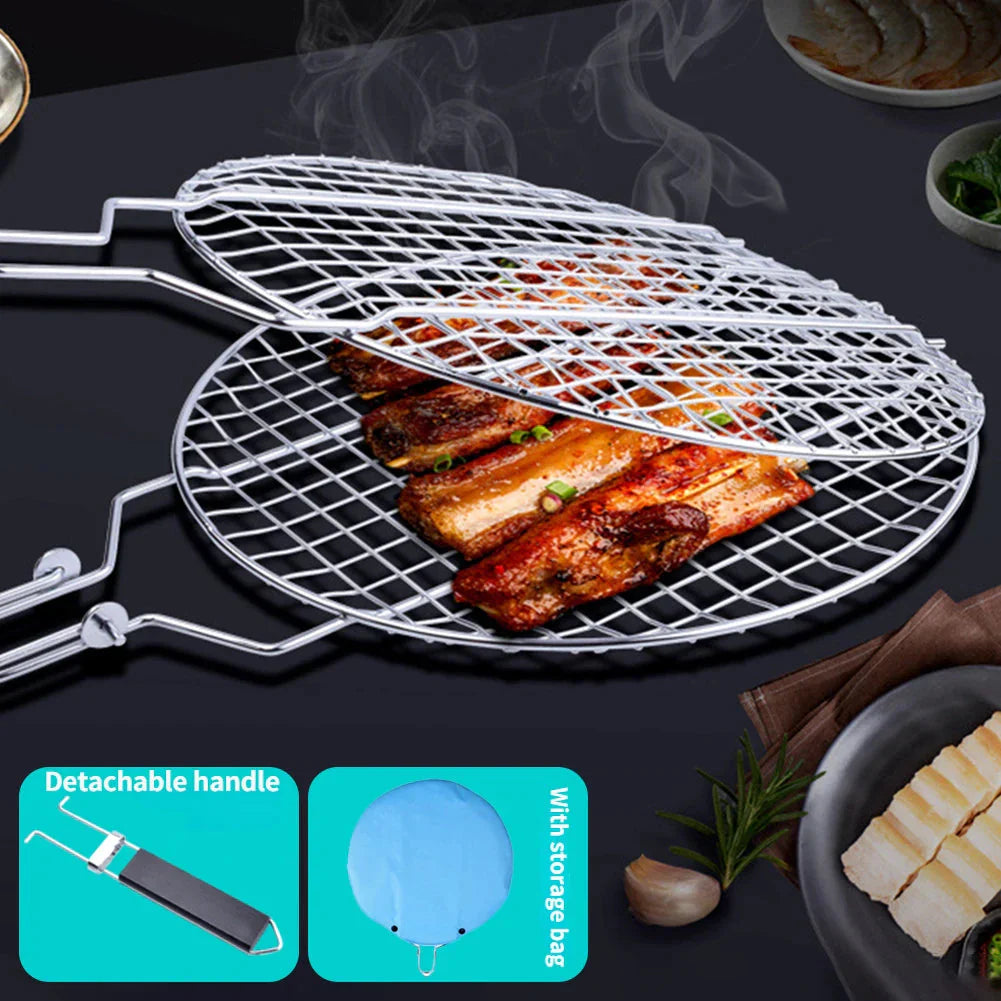 Stainless Steel Folding Grill Net Clip Square Grill Net Detachable Grill