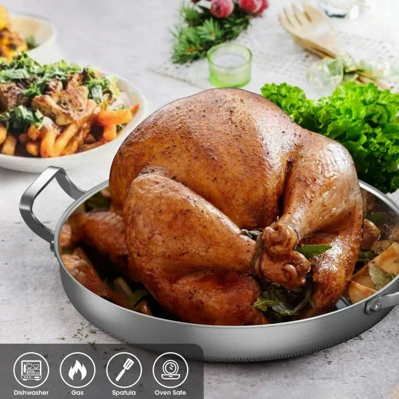 Stainless Steel Frying Pan Braised Pot with Glass Lid Double Handle