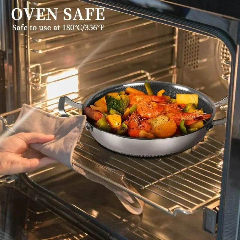 Stainless Steel Frying Pan Braised Pot with Glass Lid Double Handle