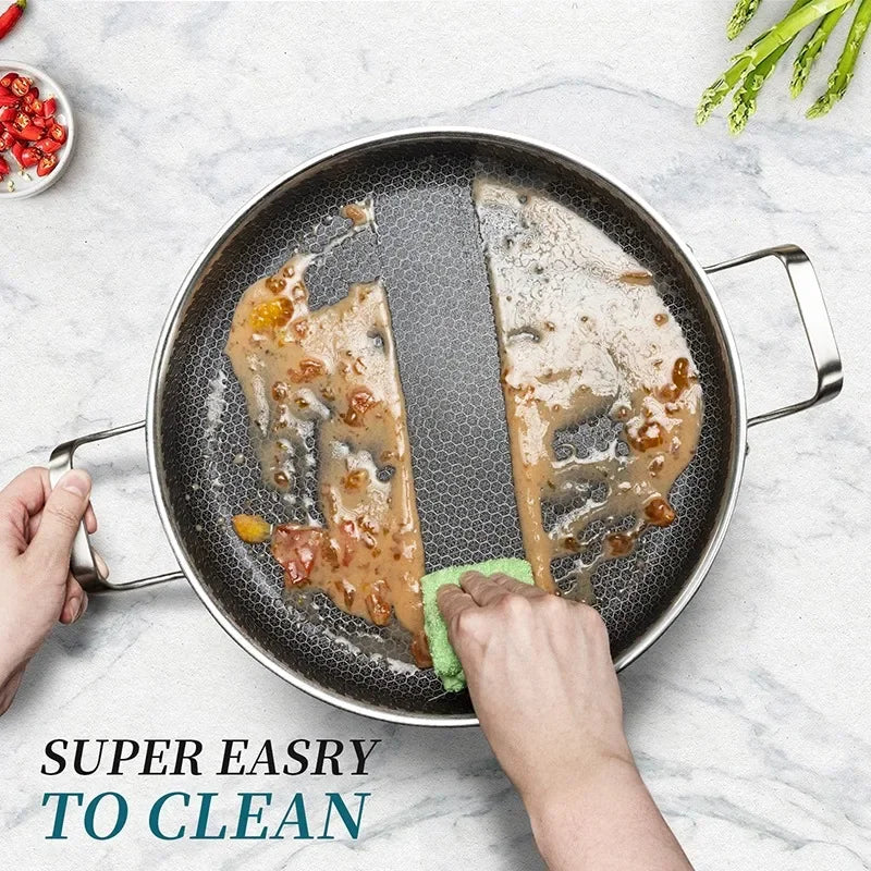 Stainless Steel Frying Pan Braised Pot with Glass Lid Double Handle