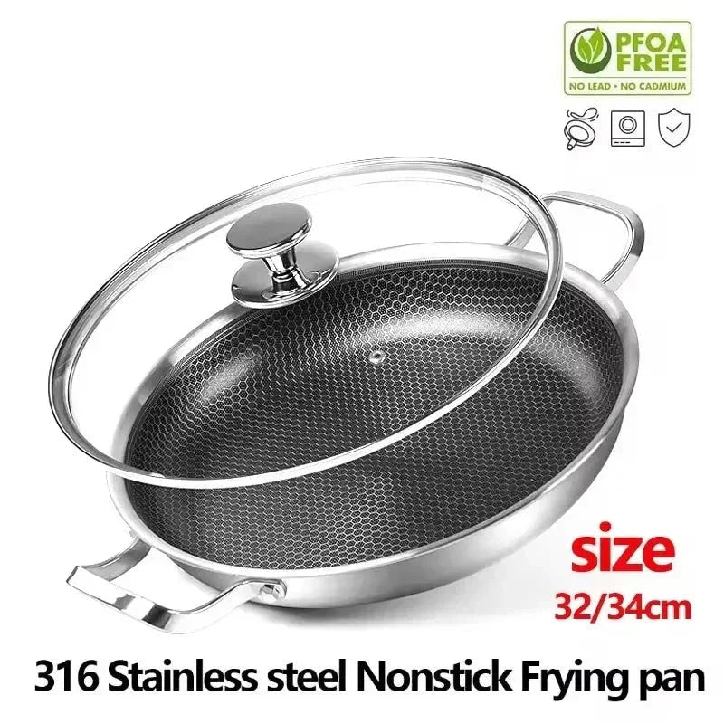 Stainless Steel Frying Pan Braised Pot with Glass Lid Double Handle