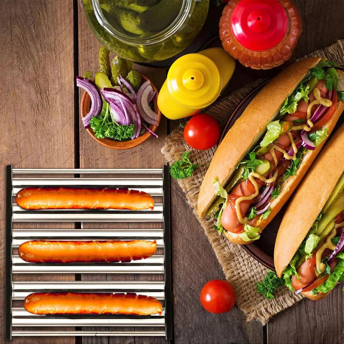 Stainless Steel Hotdog Sausage Grill Roller Rack Barbecue Tools