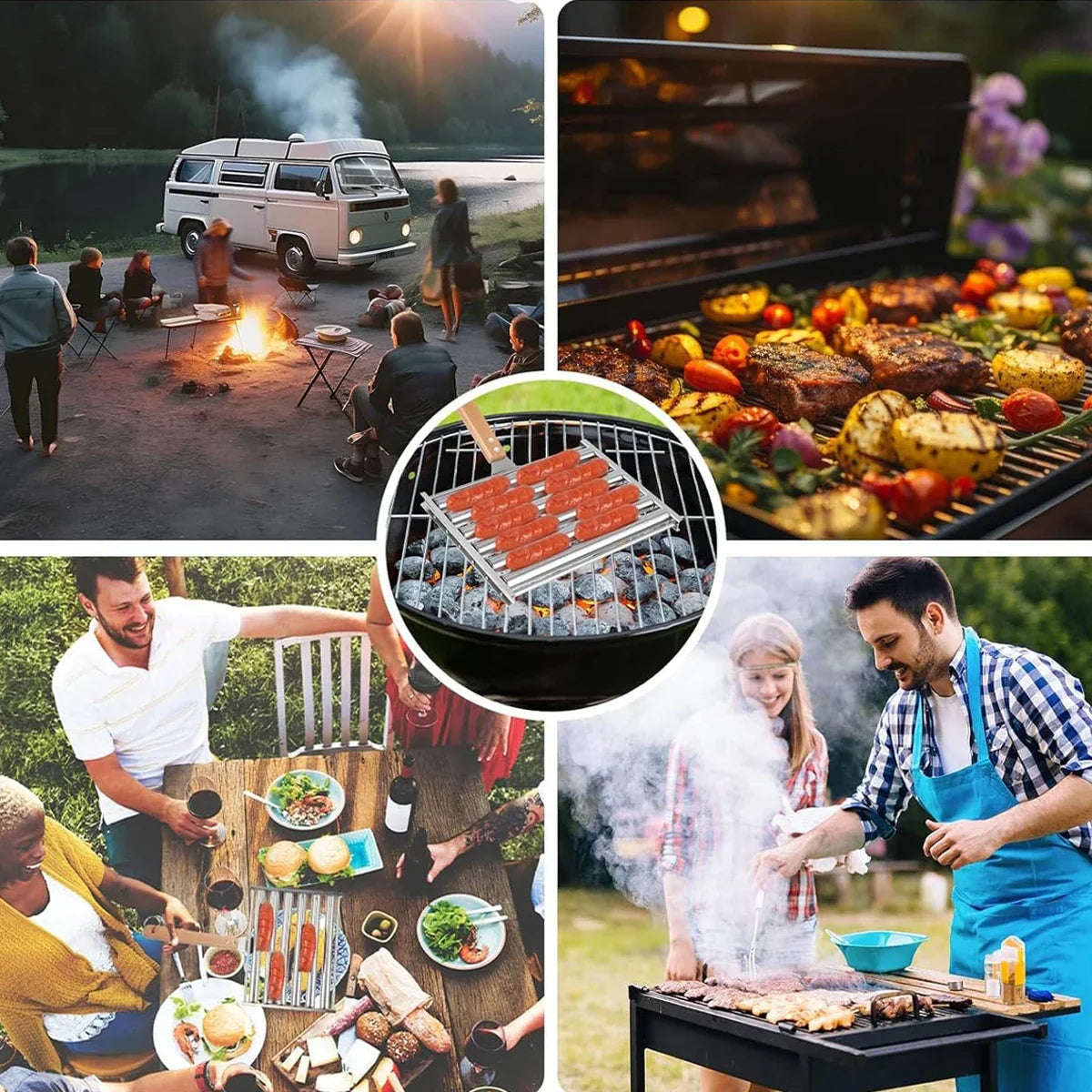 Stainless Steel Hotdog Sausage Grill Roller Rack Barbecue Tools