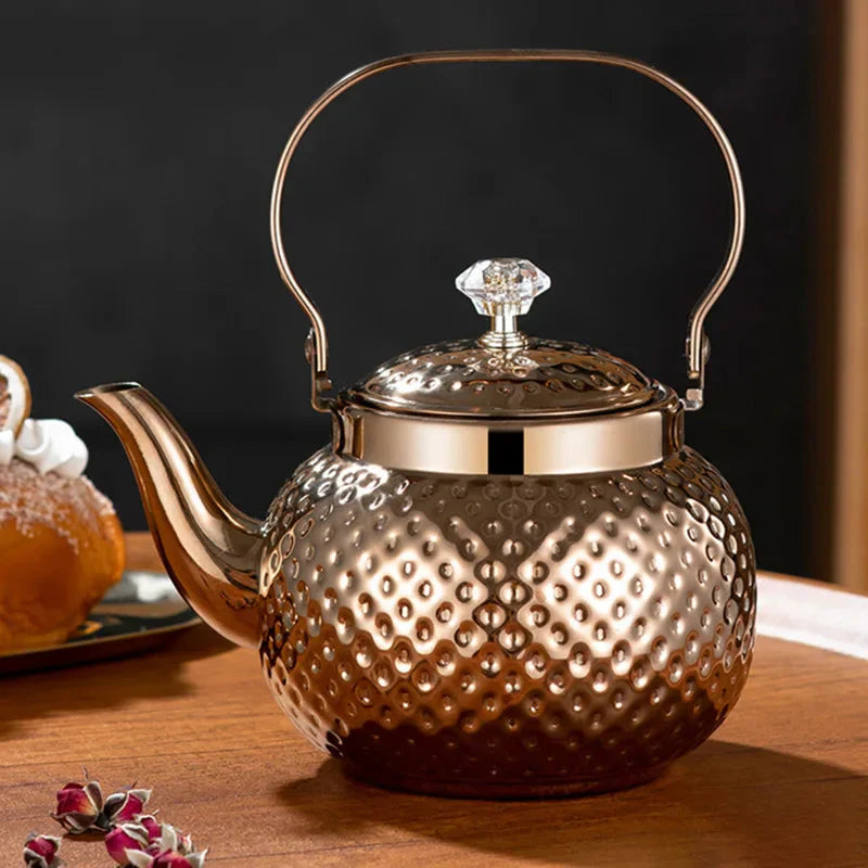 Stainless Steel Kettle Hammered Spherical Tea Pot with Strainer Tea Kettles
