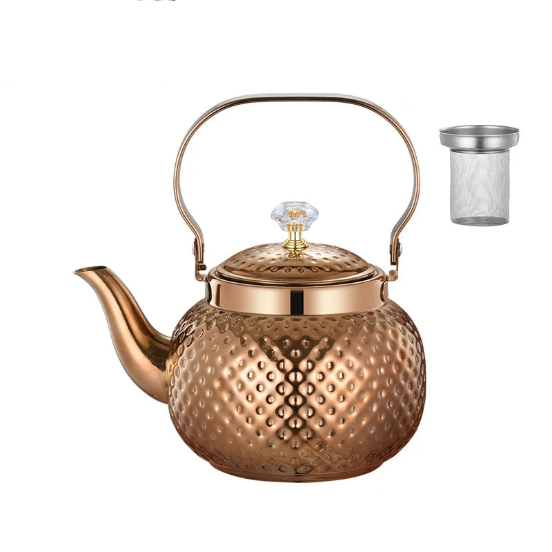 Stainless Steel Kettle Hammered Spherical Tea Pot with Strainer Tea Kettles