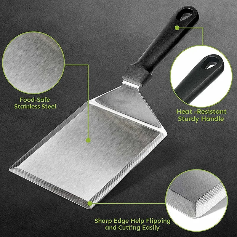 Stainless Steel Large Grill Spatula with Cutting Edges Tool for BBQ