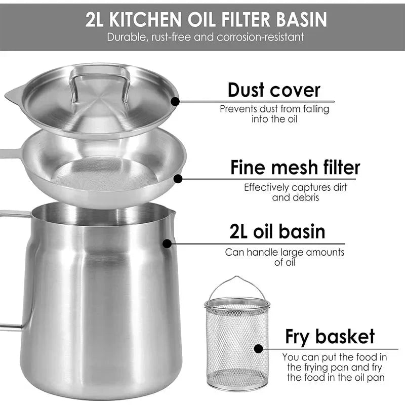 Stainless Steel Oil Filter Pot Oil Storage Pot Grease Keeper with Lid