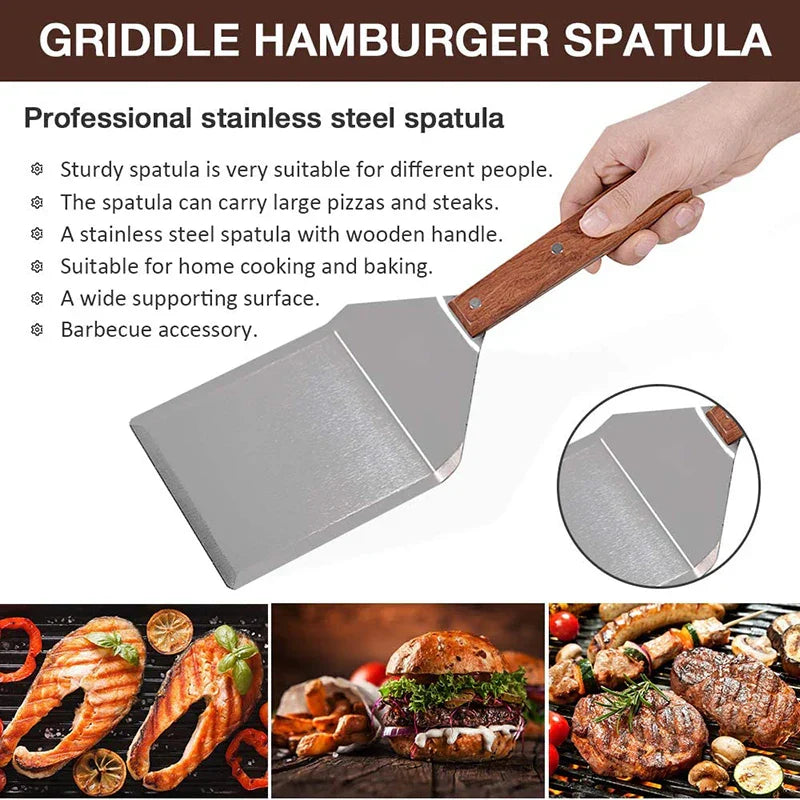 Stainless Steel Spatula Scraper with Wooden Handle Grill Flipper