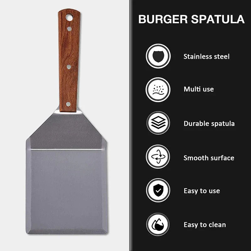 Stainless Steel Spatula Scraper with Wooden Handle Grill Flipper