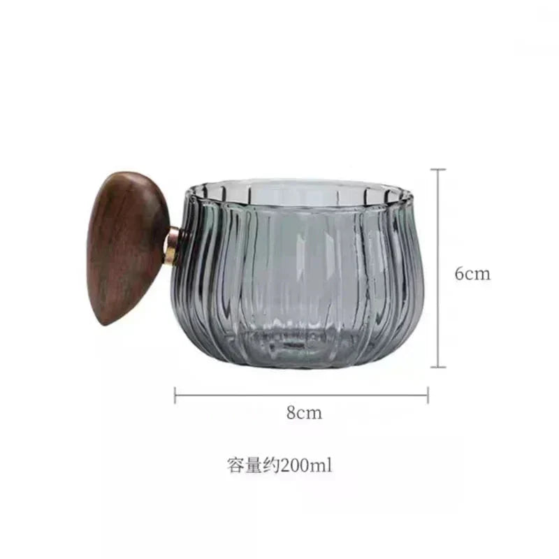 Striped Heat Resistant Silicon Glass Coffee Mug with Wooden Handle