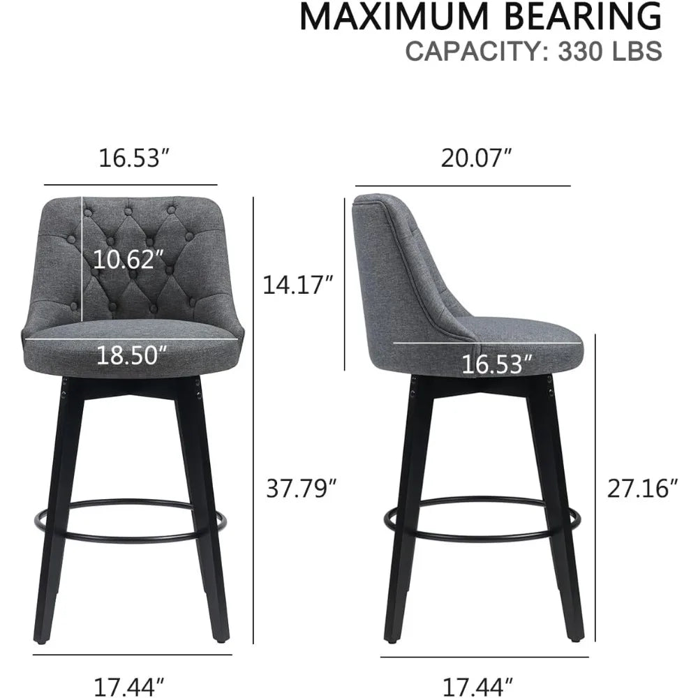 Swivel Bar Stools Set of 4 Linen Counter Height Bar Stool with Back