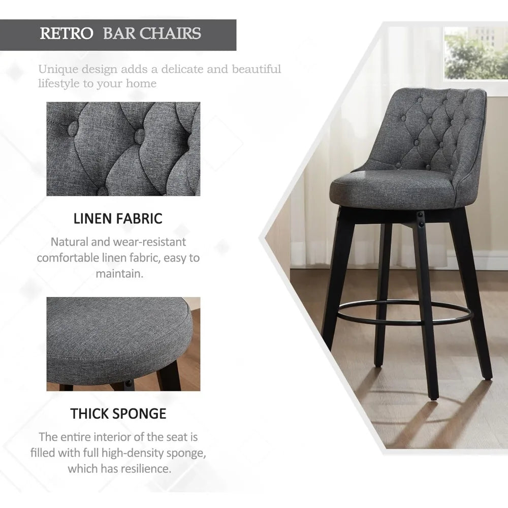 Swivel Bar Stools Set of 4 Linen Counter Height Bar Stool with Back