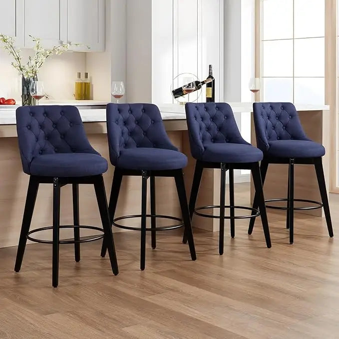Swivel Bar Stools Set of 4 Linen Counter Height Bar Stool with Back