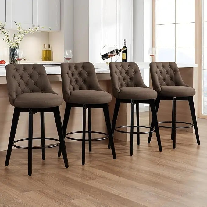 Swivel Bar Stools Set of 4 Linen Counter Height Bar Stool with Back
