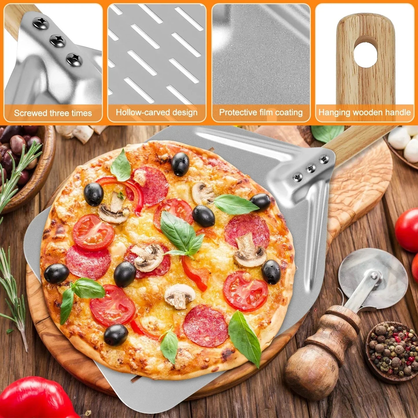 Aluminium Alloy Pizza Shovel with Wood Handle Perfect for Pizza Lovers