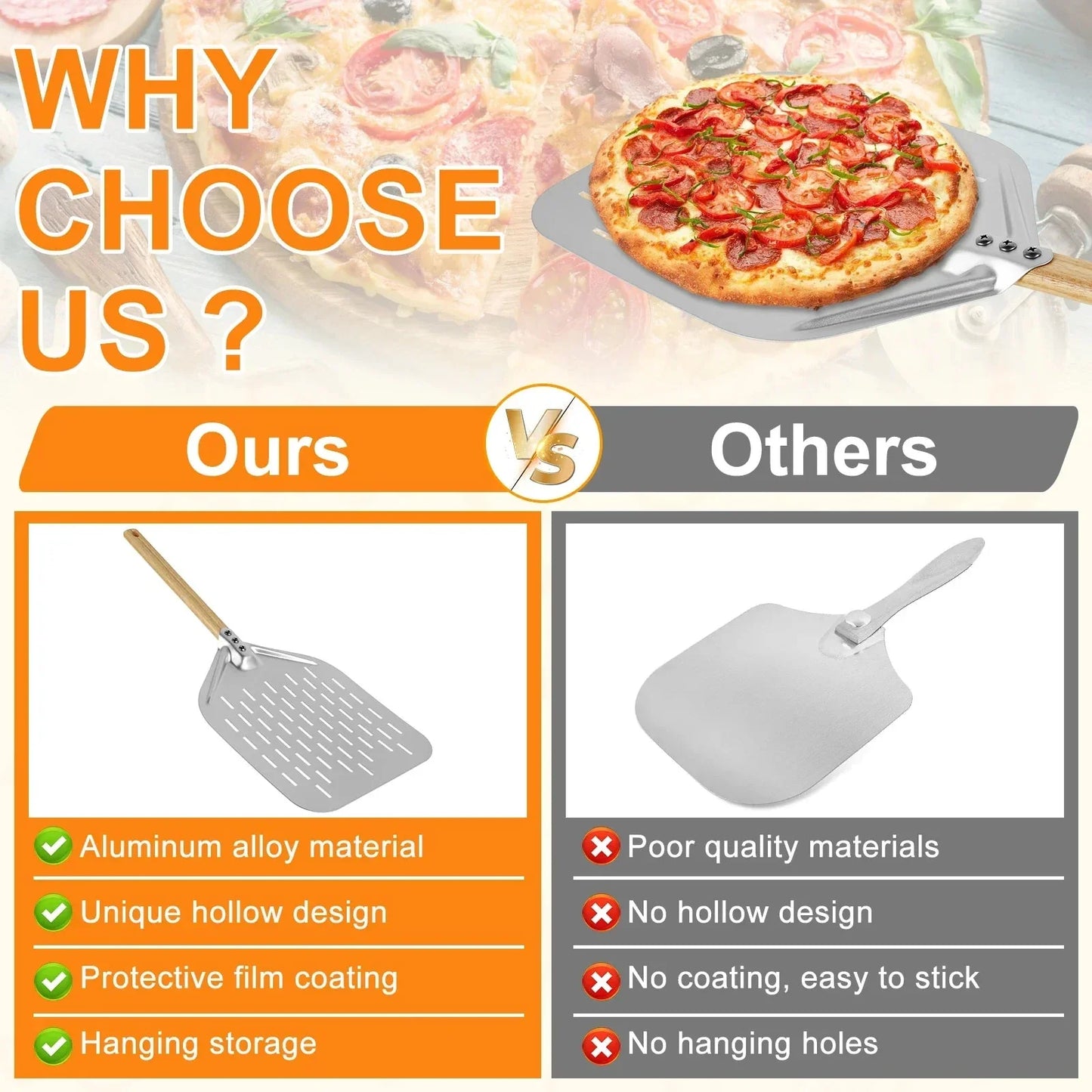 Aluminium Alloy Pizza Shovel with Wood Handle Perfect for Pizza Lovers