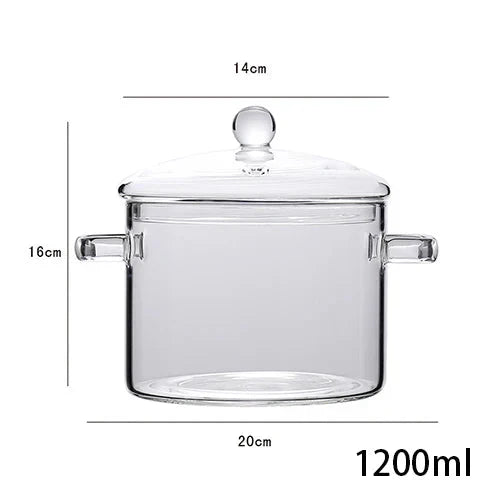 Transparent Glass Soup Pot Household Kitchen Cooking Saucepan Cookware