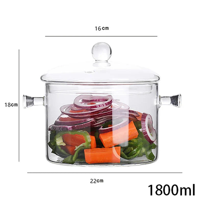 Transparent Glass Soup Pot Household Kitchen Cooking Saucepan Cookware