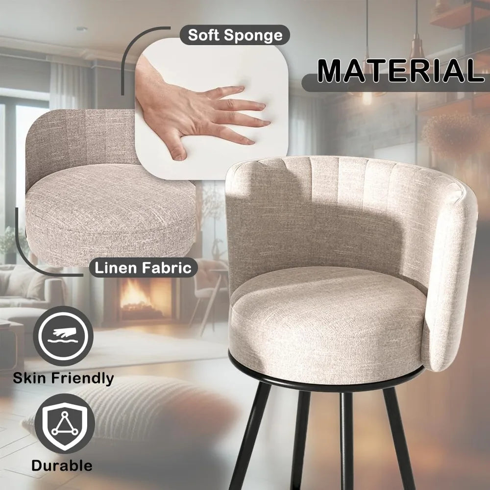 Tufted Modern Counter Height Bar stools Upholstered Back and Metal Legs