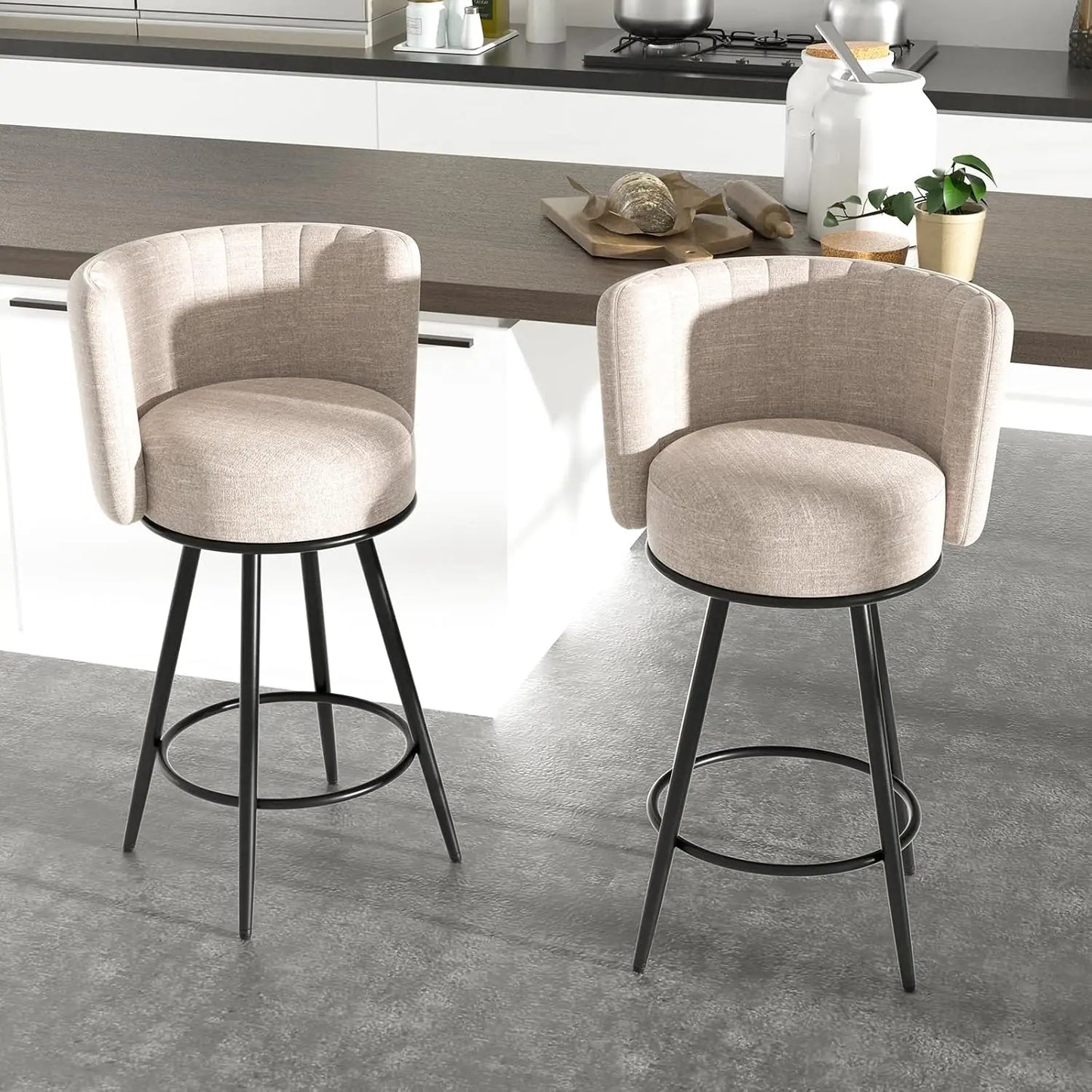 Tufted Modern Counter Height Bar stools Upholstered Back and Metal Legs