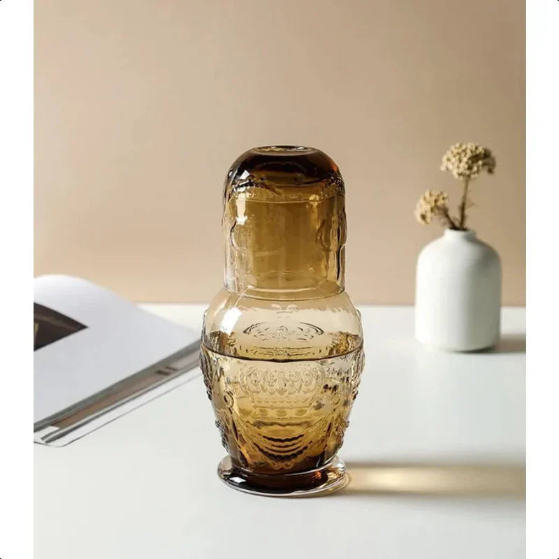 Tumbler Glass Pitcher And Cup Retro Crown Relief Glass Water Carafe