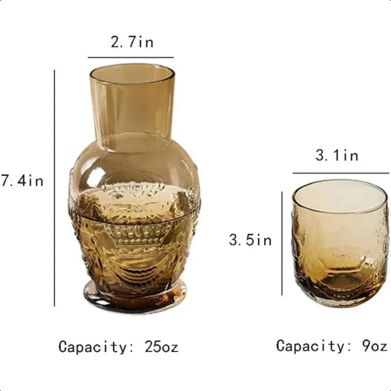 Tumbler Glass Pitcher And Cup Retro Crown Relief Glass Water Carafe
