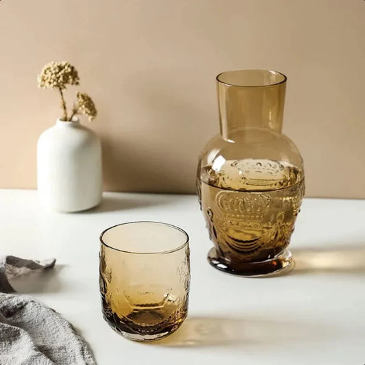 Tumbler Glass Pitcher And Cup Retro Crown Relief Glass Water Carafe