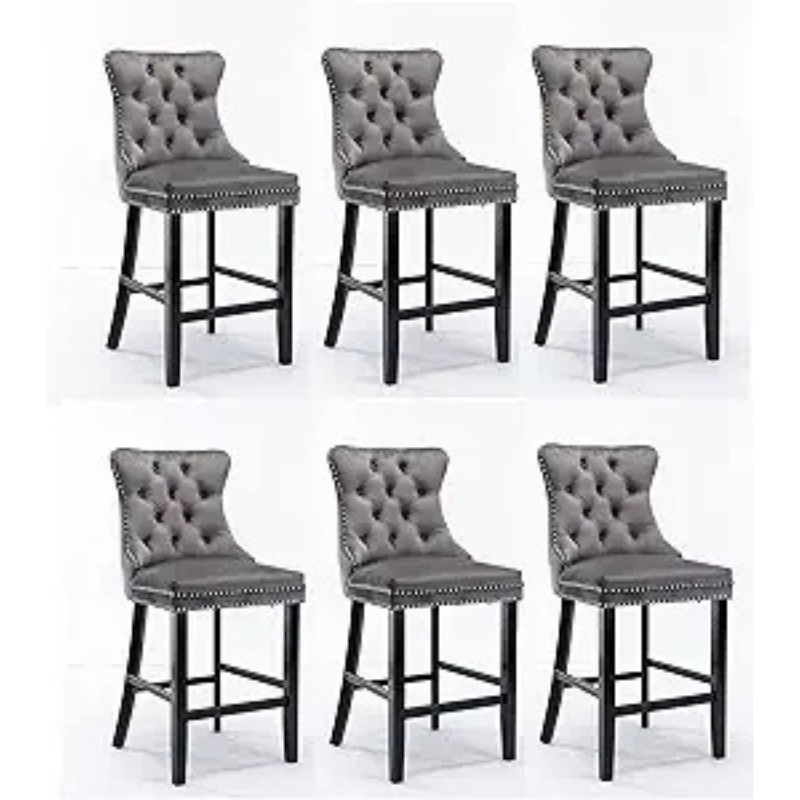 Velvet Bar Stools Upholstered Bar Chairs with Button Tufted Wood Legs