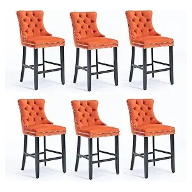Velvet Bar Stools Upholstered Bar Chairs with Button Tufted Wood Legs
