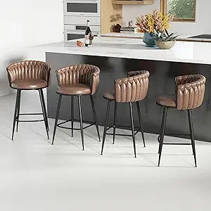 Velvet Swivel Barstools Adjustable Counter Stools with Woven Backrest