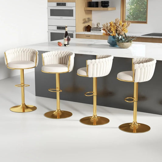 Velvet Swivel Barstools Adjustable Counter Stools with Woven Backrest