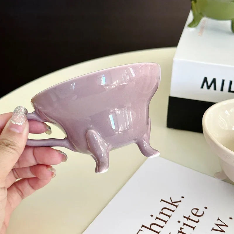 Vintage Solid Color Ceramic Coffee Cup Creative Italian Tripod Mug