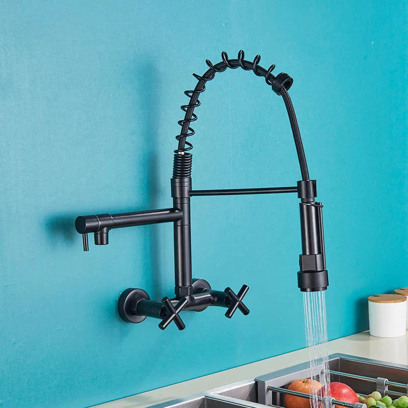 Wall Mounted Kitchen Faucet Kitchen Pull Down Spray 360 Rotation Tap