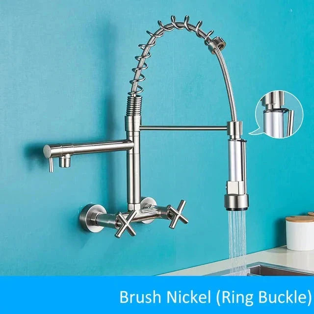 Wall Mounted Kitchen Faucet Kitchen Pull Down Spray 360 Rotation Tap