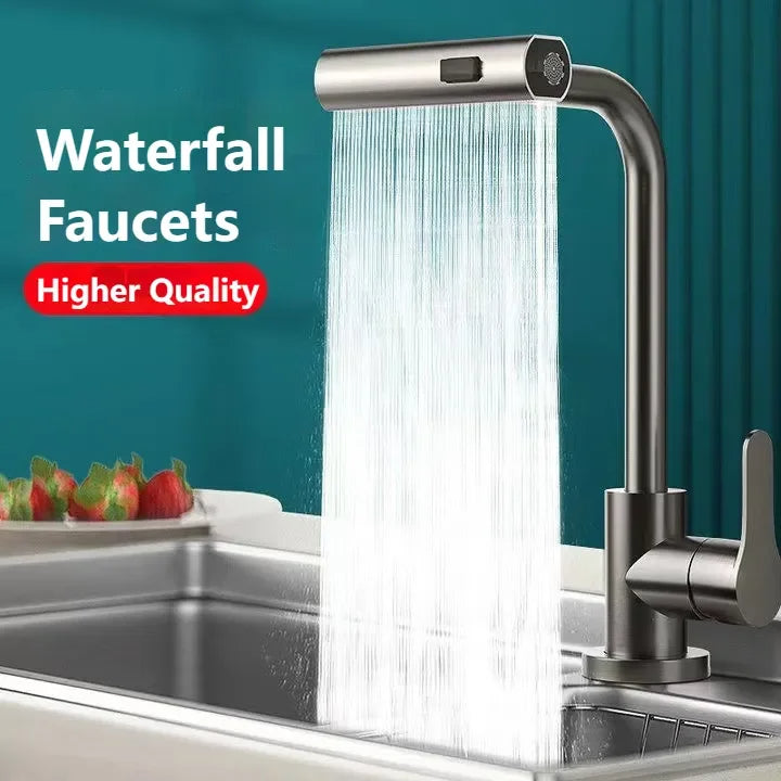 Waterfall Kitchen Faucets Pull Out Rainfall Spray Bathroom Basin Tap
