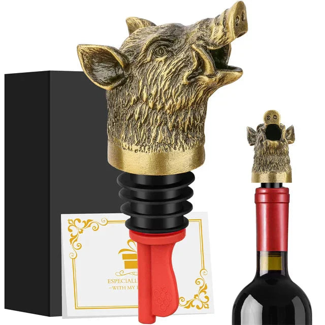 Wild Boar Head 2-In-1 Wine Pourer Bottle Stopper Metal Décor Bottle Plug