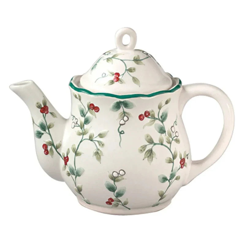Winterberry Sculpted Ceramic Teapot Dishwasher Safe Elegant Teaware